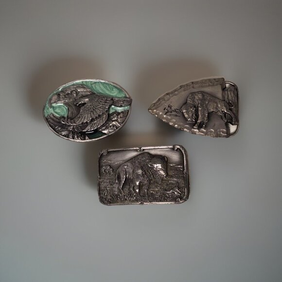 Lot of 3, Vtg Sisiyou Pewter Belt Buckles 2-1988 & 1984, Retro Western Cowboy - Picture 1 of 6